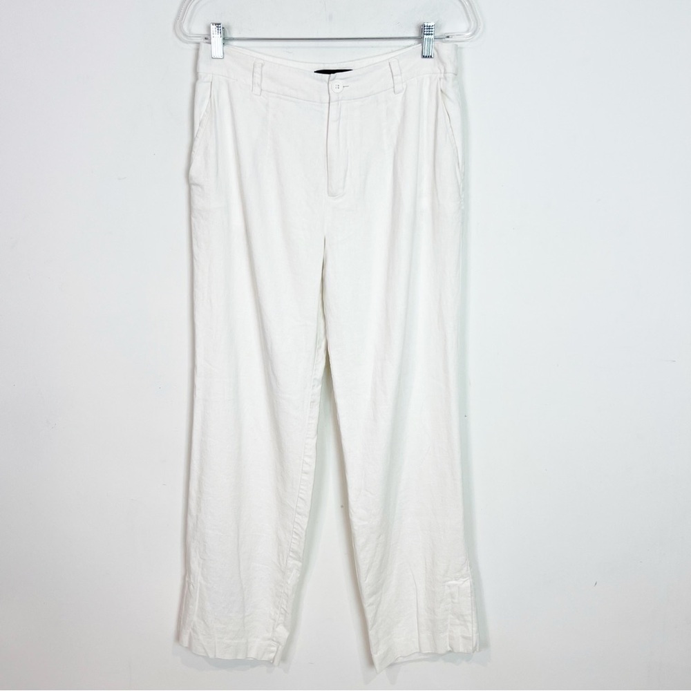 SANCTUARY WHITE LINEN BLEND WIDE LEG HIGH RISE STRAIGHT PANTS WOMENS SZ 29